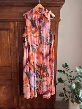 Torrid Midi Clip Dot Mock Neck Butterfly Dress Size 4